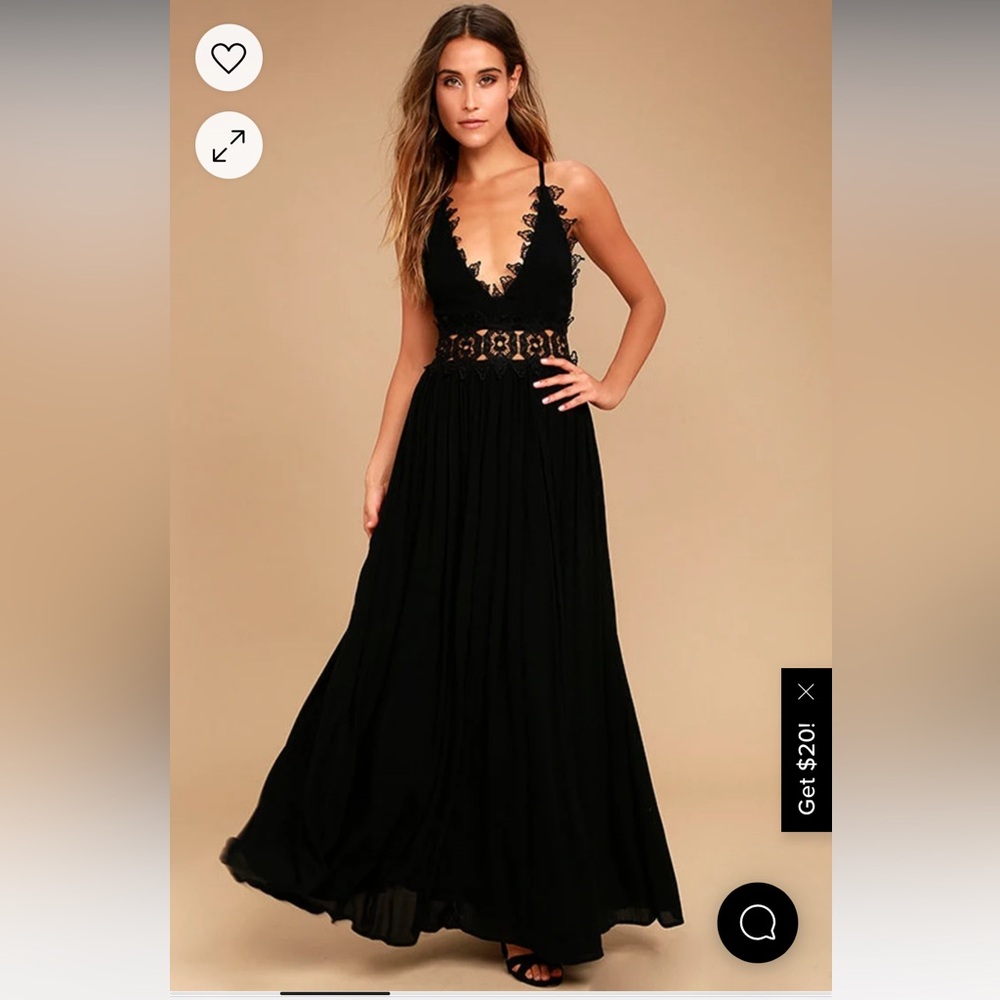 Lulus This is love black lace Maxi dress size small